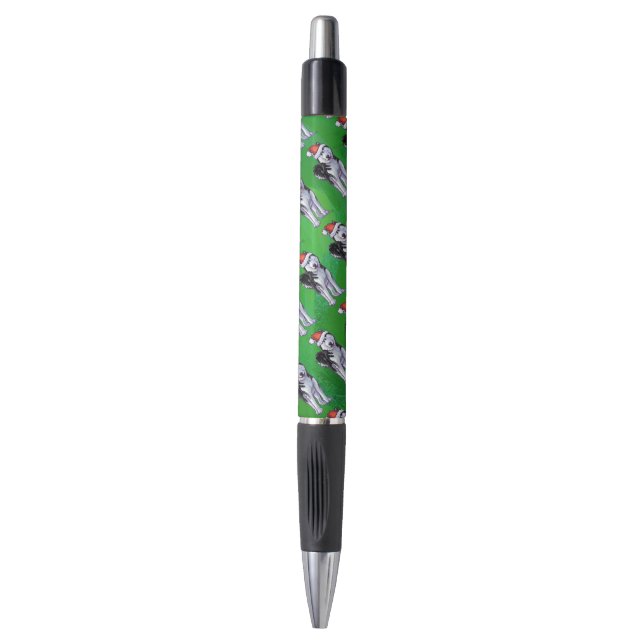 Festive Husky in Santa Hat on Green Pen (Front Vertical)