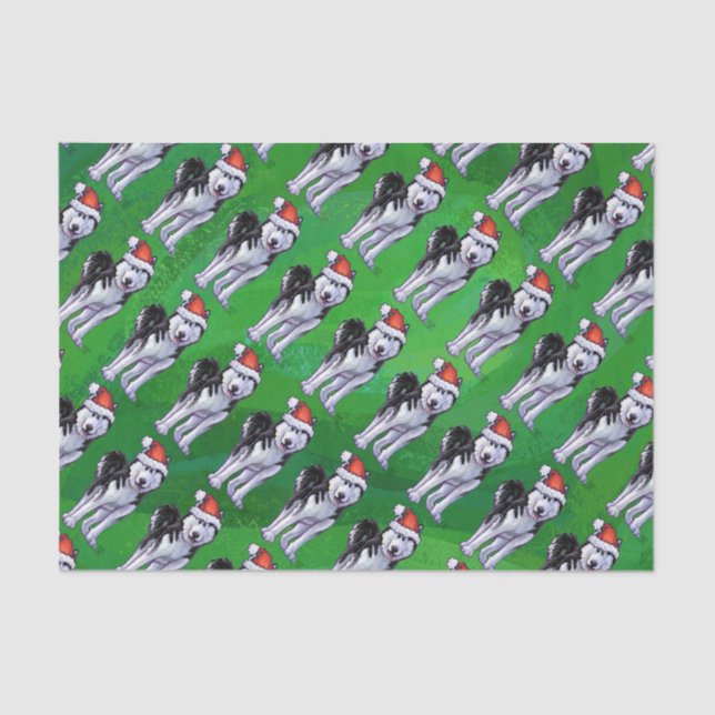Festive Husky in Santa Hat on Green Tissue Paper (Front)