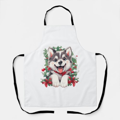 Festive Husky Puppy Classic T_Shirt Apron