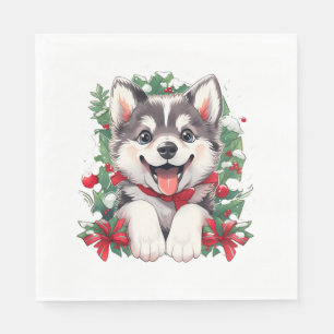 Festive Husky Puppy Classic T-Shirt Napkins