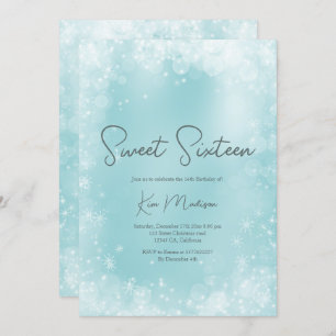 Festive ice blue white snow elegant chic sweet 16 invitation
