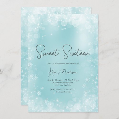 Festive ice blue white snow elegant chic sweet 16  invitation