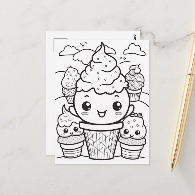 Festive ice cream kids coloring  postcard (Front/Back In Situ)