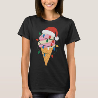 Festive Ice Cream With Christmas Lights And Santa T-Shirt