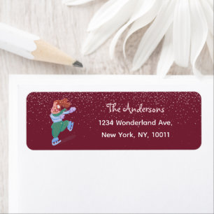 Festive Ice Skating Beagle Dog Red Return Address Label