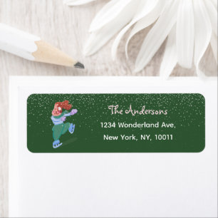 Festive Ice Skating Beagle Green Return Address Label
