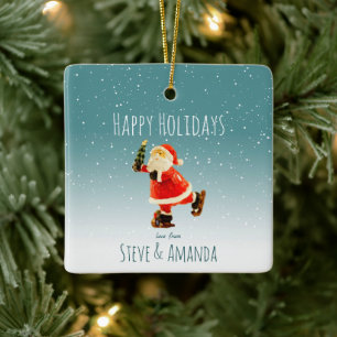 Festive Ice Skating Santa – Personalized Ceramic Ornament