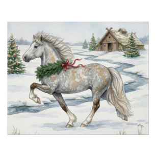 Festive Icelandic Horse in Winter Landscape Poster
