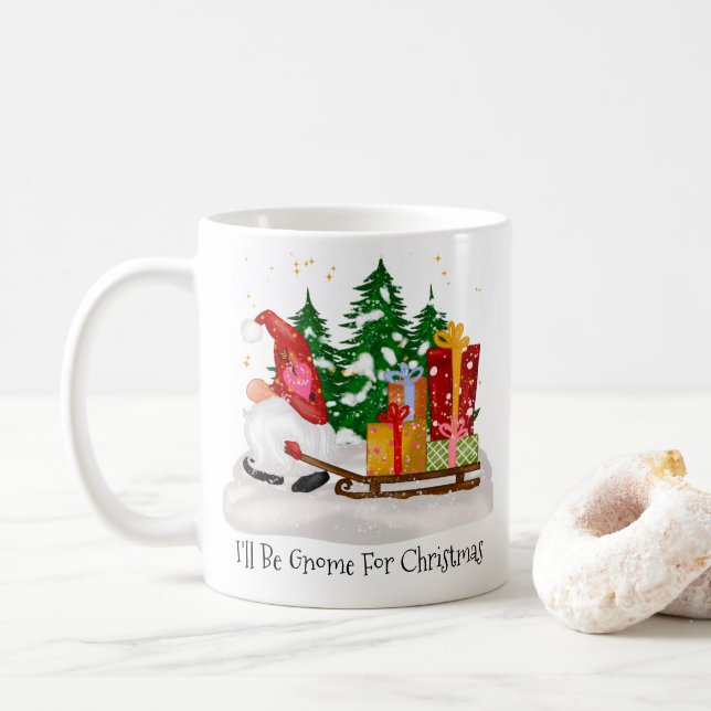 Festive I'll Be Gnome For Christmas Snow Coffee Mug (With Donut)