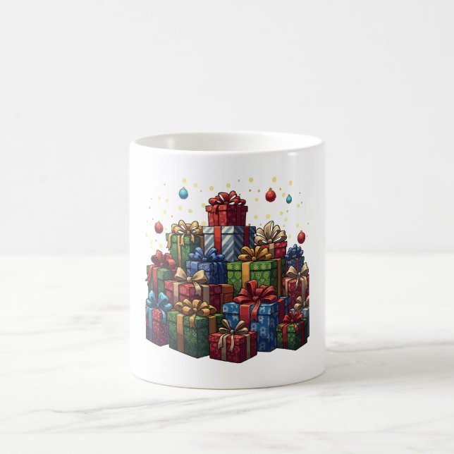 Festive Illustrated Christmas Presents Pile  Coffee Mug (Center)