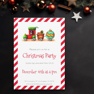 Festive Illustrated Christmas Train Holiday Party Invitation