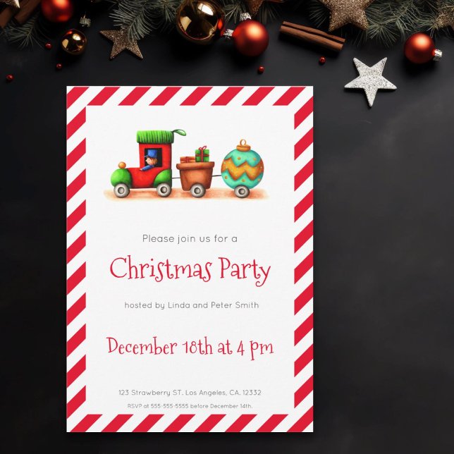 Festive Illustrated Christmas Train Holiday Party  Invitation (Creator Uploaded)