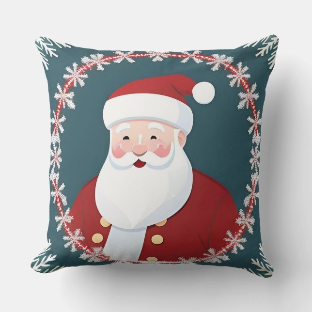 Festive Illustration Featuring Santa Claus Throw Pillow (Front)
