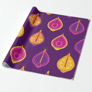 Festive Indian Diwali Diya Folk Art Wrapping Paper