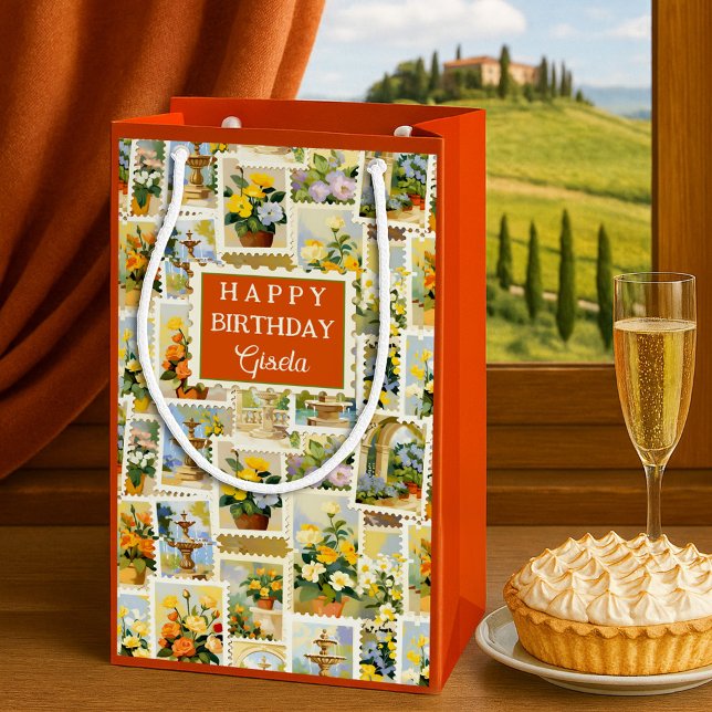 Festive Italian Pattern Small  Small Gift Bag (Small gift bag featuring a whimsical illustration of flowers and fountains in Italian style)