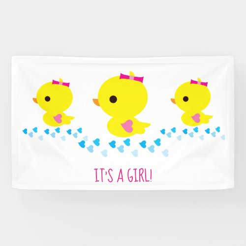 Festive Its a Girl Yellow Cartoon Duck Banner