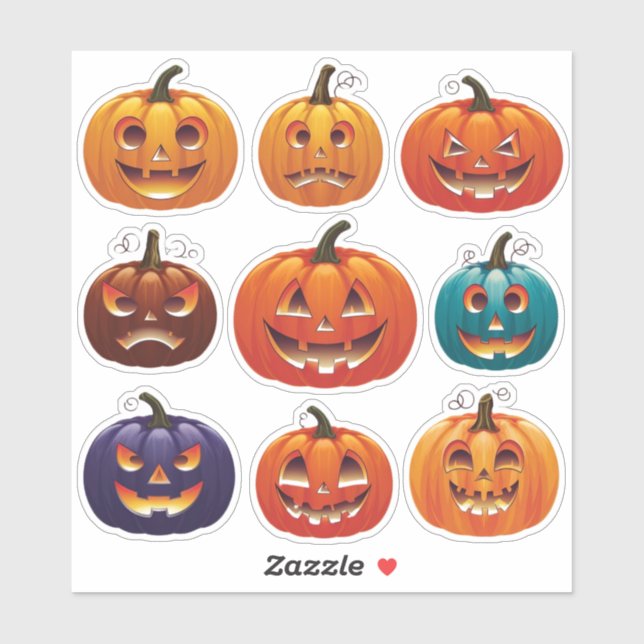 Festive Jack-o’-Lantern Faces Scrapbook Stickers (Sheet)