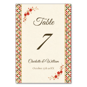 Festive Japanese Blossom Table Number