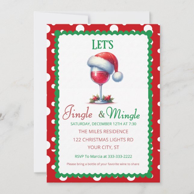 Festive Jingle and Mingle Holiday Cocktail Party Invitation (Front)