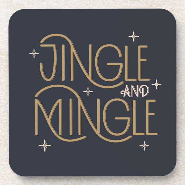 Festive Jingle and Mingle Holiday Design Beverage Coaster (Front)