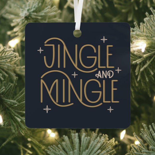 Festive Jingle and Mingle Holiday Design Metal Ornament (Insitu)