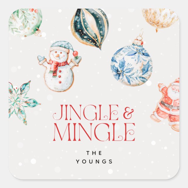 Festive Jingle & Mingle Christmas Square Sticker (Front)