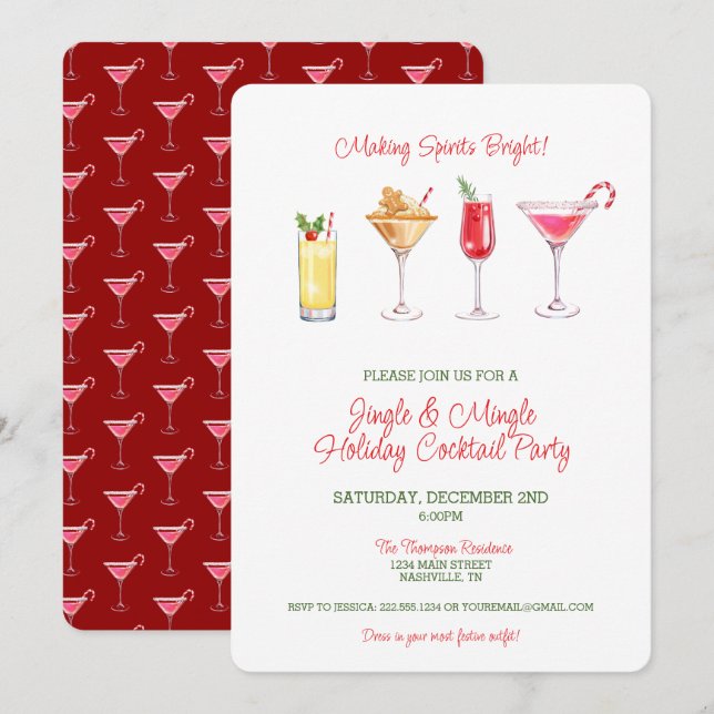 Festive Jingle Mingle Holiday Cocktail Party Invitation (Front/Back)