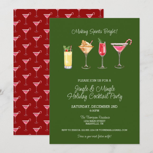 Festive Jingle Mingle Holiday Cocktail Party Invitation (Front/Back)