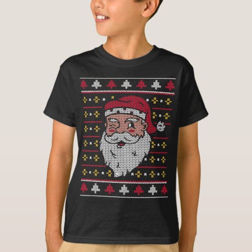 Festive Jolly Santa Clause Winking Ugly Christmas  T_Shirt