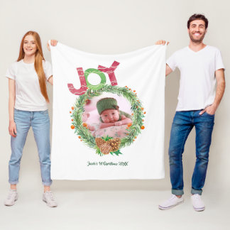 Festive JOY Baby's First Christmas PHOTO Fleece Blanket