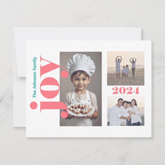 Festive Joy Bright Christmas Tree 3 Photo Holiday Card (Front)