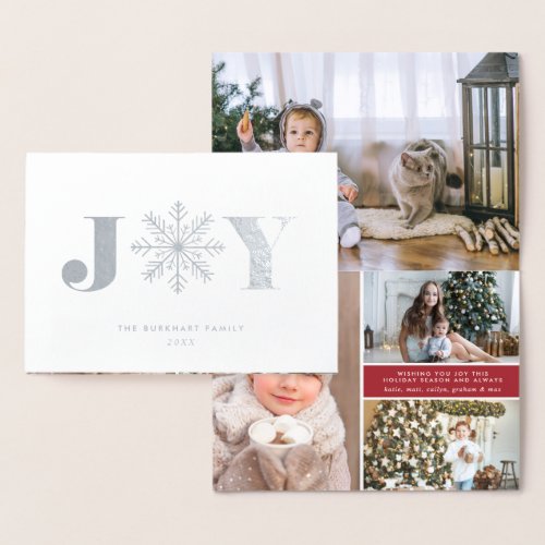 Festive Joy  Christmas Photo Collage Silver Foil Card