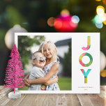 Festive JOY Colorful Paper Christmas Trees Photo Holiday Card<br><div class="desc">This fun, bright Christmas holiday photo card features colorful typography reading, "JOY." It's designed with a tissue paper look, and the back contains a matching tissue paper Christmas trees design. The tissue paper is overlapped and has a decoupage look. This playful card evokes a sense of laughter, love, and childhood...</div>