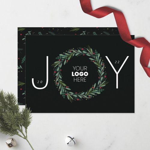 Festive JOY Corporate Wreath Leaves Berries Holiday Card