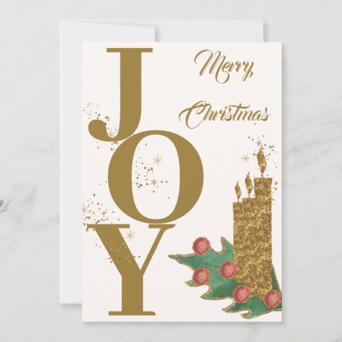 Festive Joy Gold Green Red Berries Merry Christmas Holiday Card
