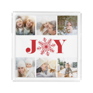 Festive Joy Holiday Photo Collage Acrylic Tray