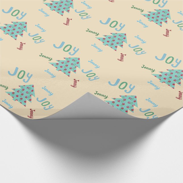 Festive JOY | Named  Turquoise Christmas Gift Wrap (Corner)