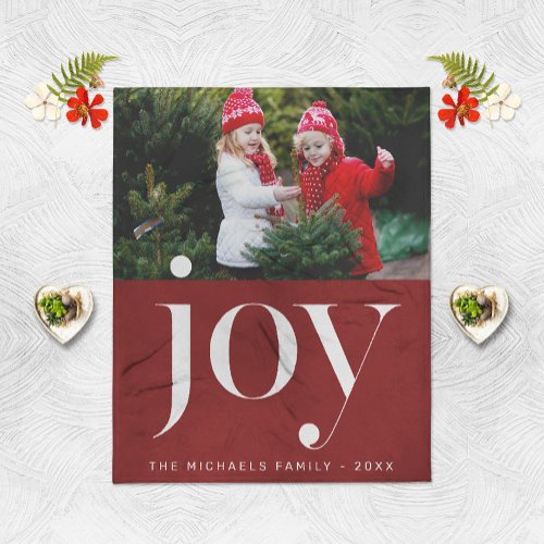 Festive Joy Red and White Holiday Photo Fleece Blanket