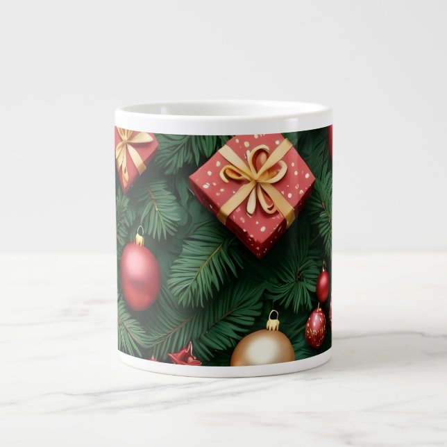 "Festive Joy — Red & Gold Christmas Magic" Giant Coffee Mug (Front)