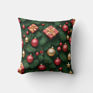 "Festive Joy — Red & Gold Christmas Magic" Throw Pillow