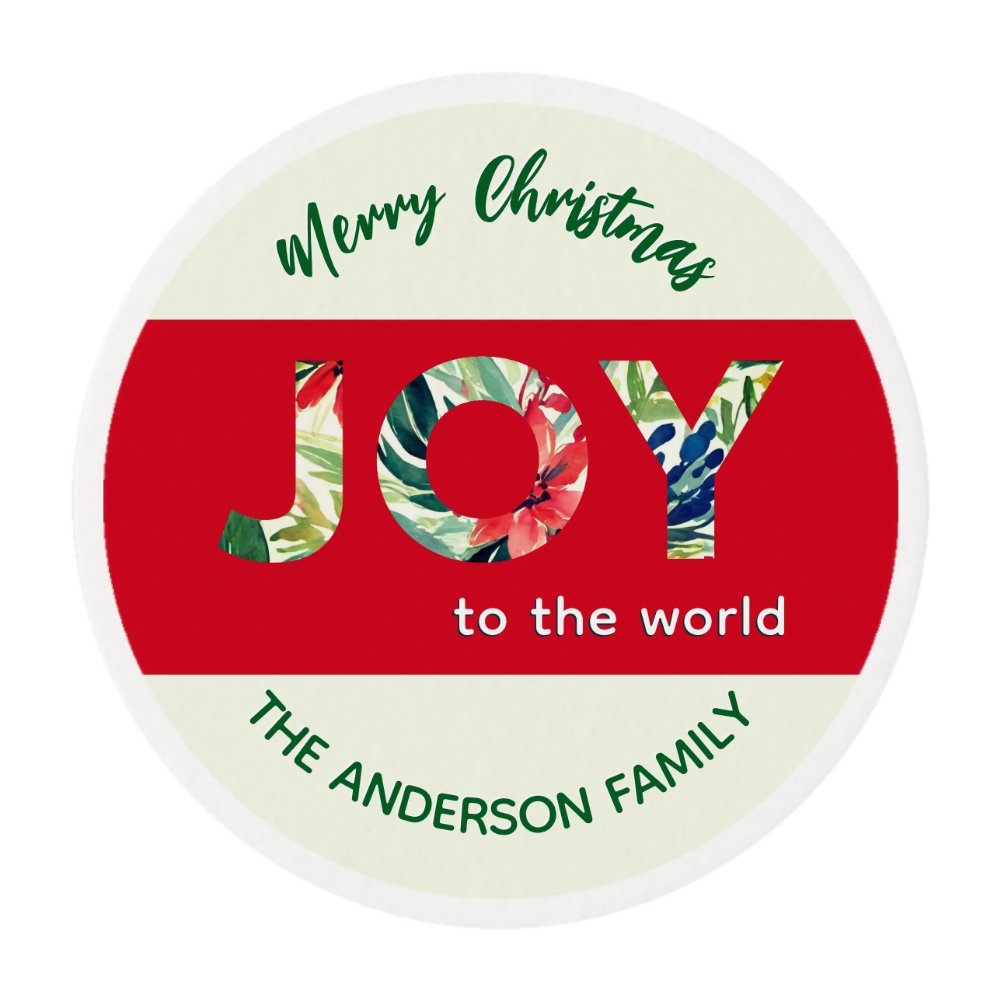 Festive Joy To The World Cute Red Green Christmas Edible Frosting Rounds