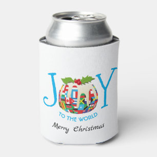 Festive JOY TO THE WORLD Flags Personalized Can Cooler