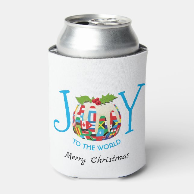 Festive | JOY TO THE WORLD Flags | Personalized Can Cooler (Can Front)