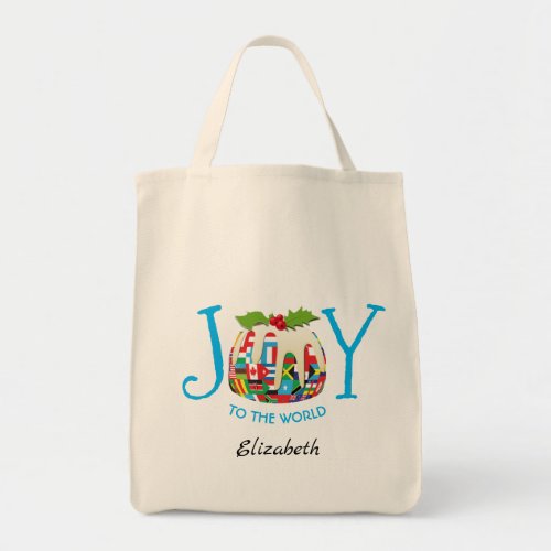 Festive  JOY TO THE WORLD Flags  Personalized Tote Bag