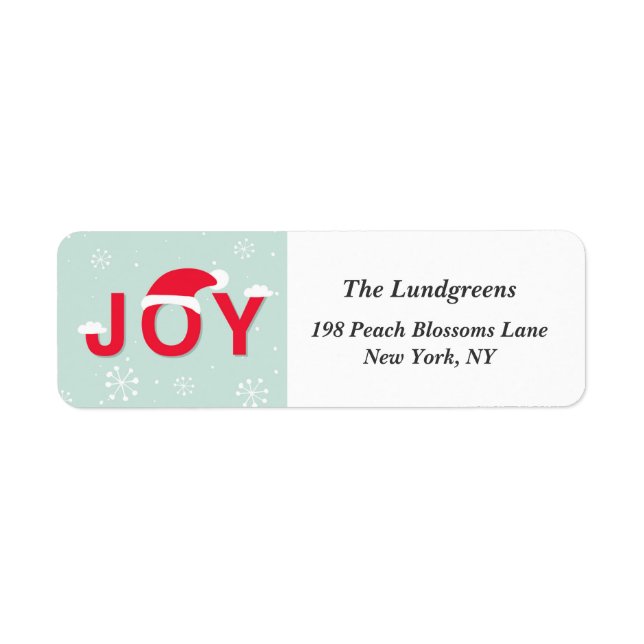 Festive Joy Typography with Santa Hat Holiday Label (Front)