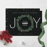 Festive JOY Wreath Leaves Berries Business Holiday Card