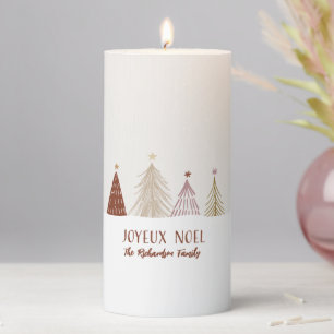 Festive Joyeux Noel Christmas Holiday Elegant Pillar Candle