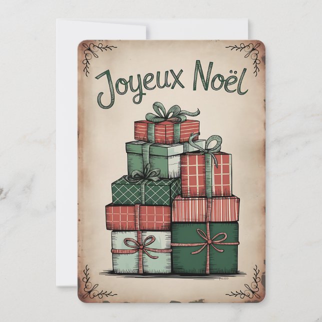 Festive Joyeux Noël Holiday Card (Front)