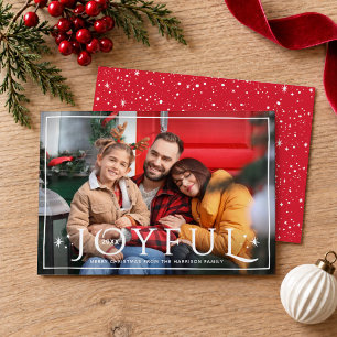 Festive Joyful Bright Red Starry Christmas Photo Holiday Card