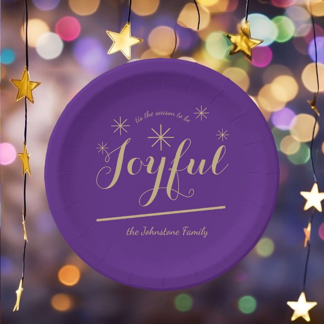 Festive Joyful Family Name Chic Stylish Christmas  Paper Plates (Treats are even more delicious when taken from these gorgeous paper plates.)